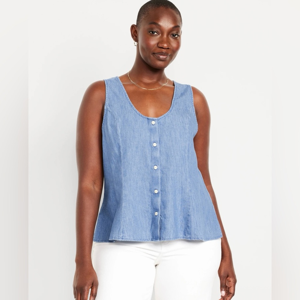 Old Navy Button Down Denim Swing Top | Medium Wash